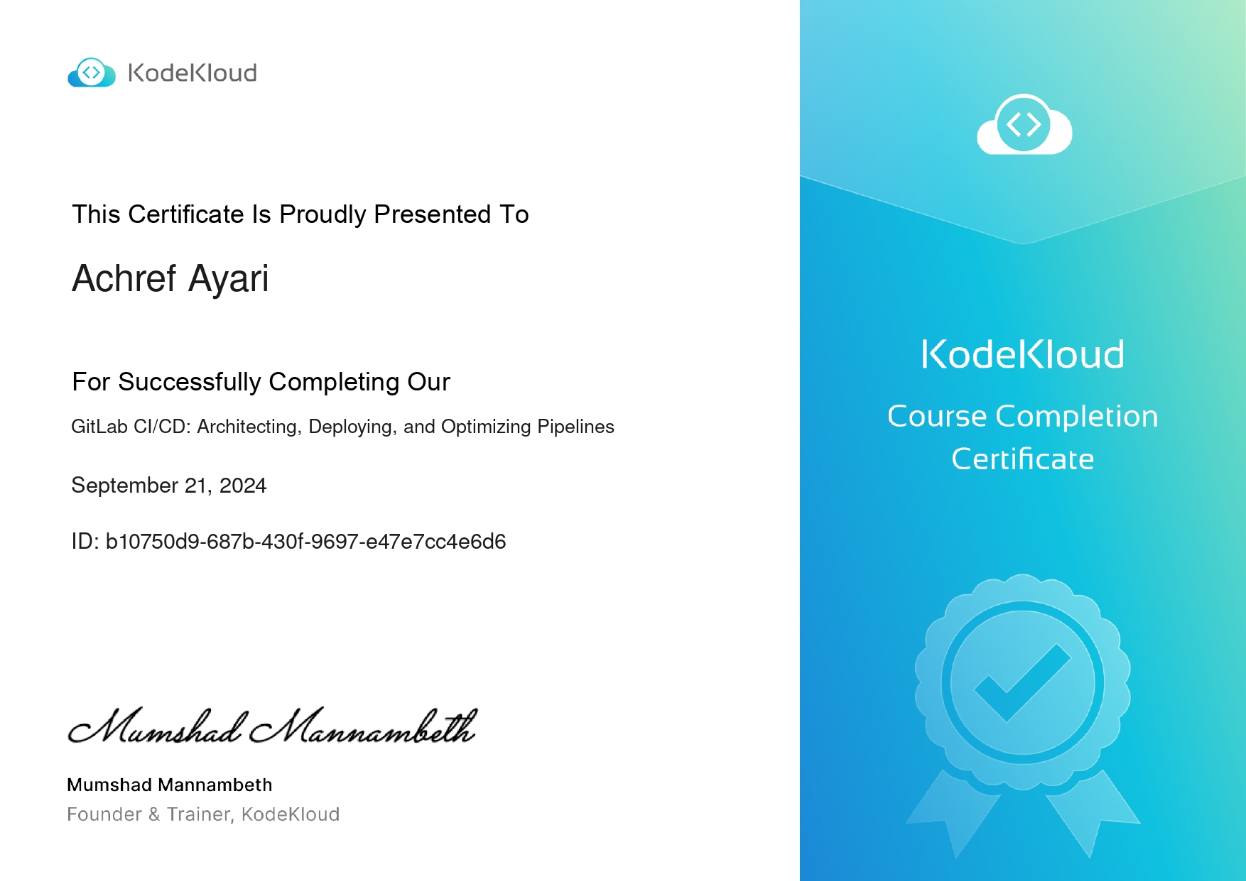 Gitlab Ci Cd Architecting Deploying And Optimizing Pipelines Certificate Kodekloud